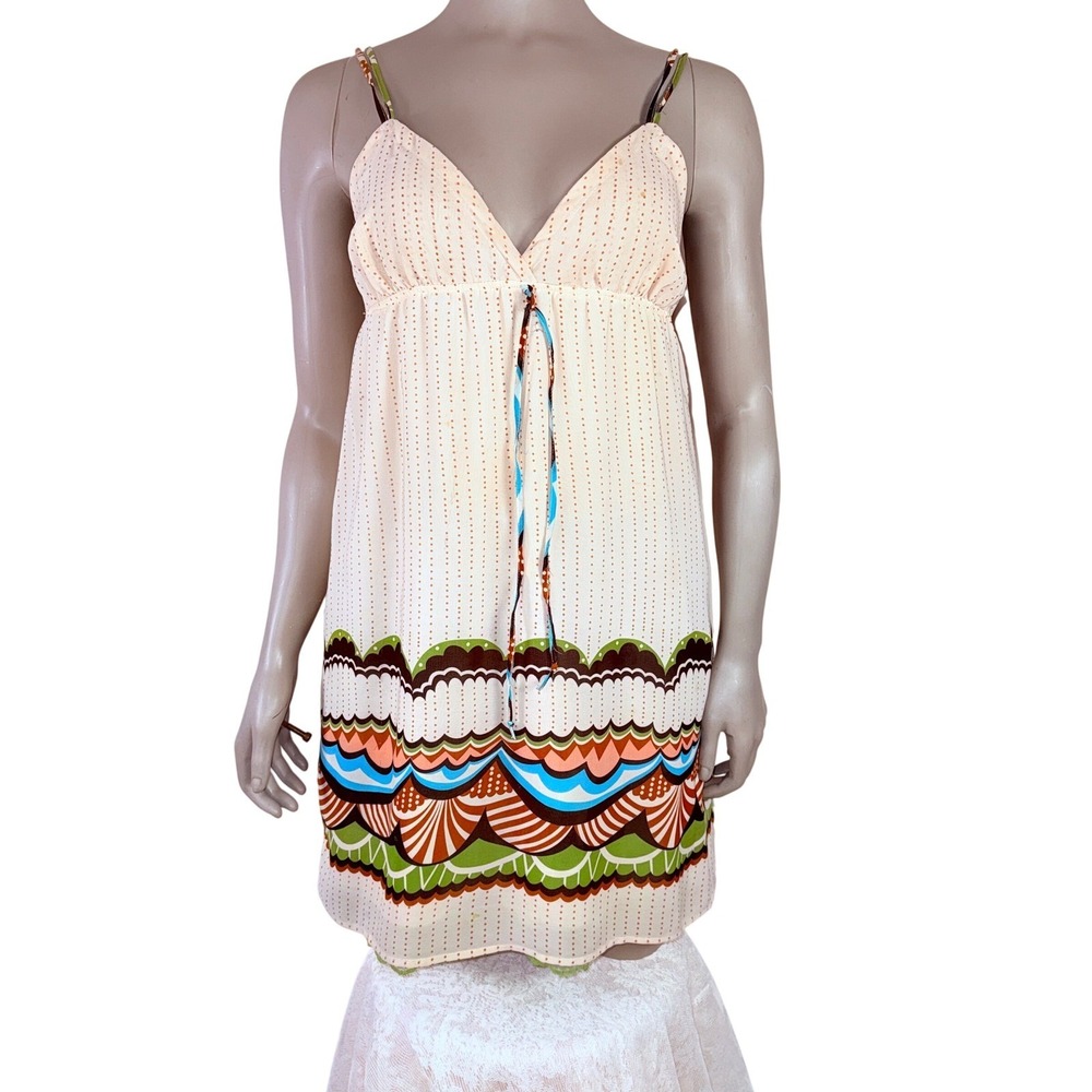Goldfish Women's Cream Polka Dot Smocked Empire Waist Mini Dress M